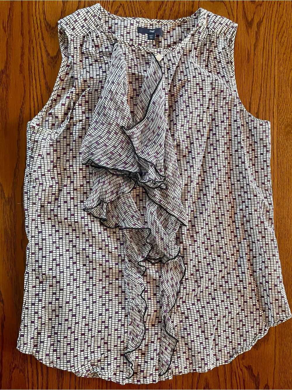 GAP White Tank Top with Purple Grid Print